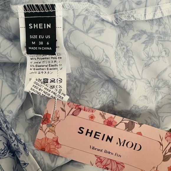 Floral Print Layered Tiered Ruffle Hem Halter Mini Dress Blue White NWT sz M Zip - Picture 8 of 16